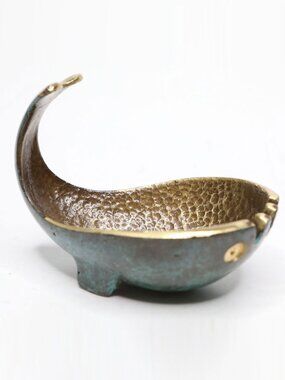 Vintage Pal-Bell Israel Brass Whale Ashtray  MCM Enamel Catchall Maurice Ascalon